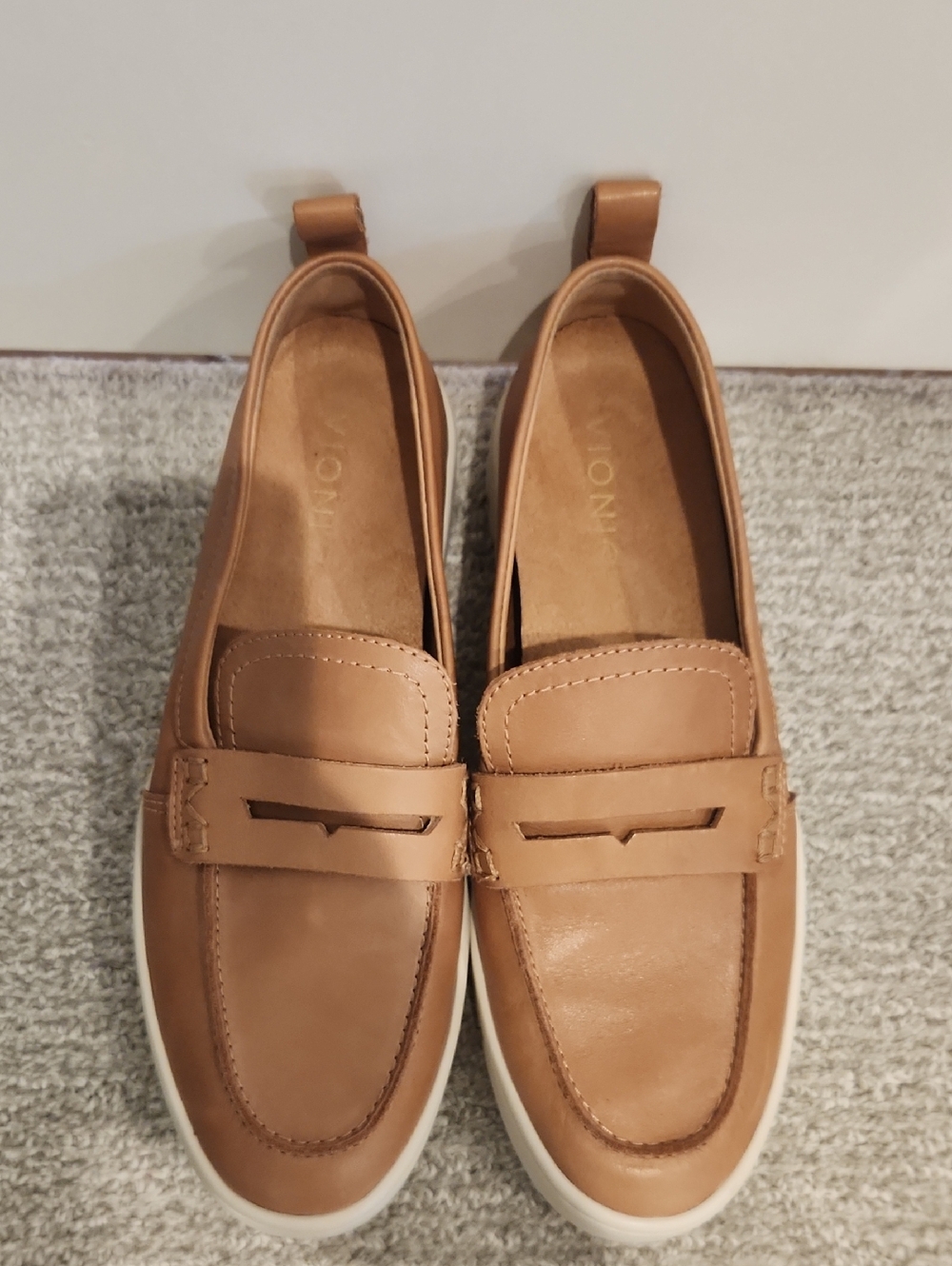 Vionic Camel Leather Penny Loafers